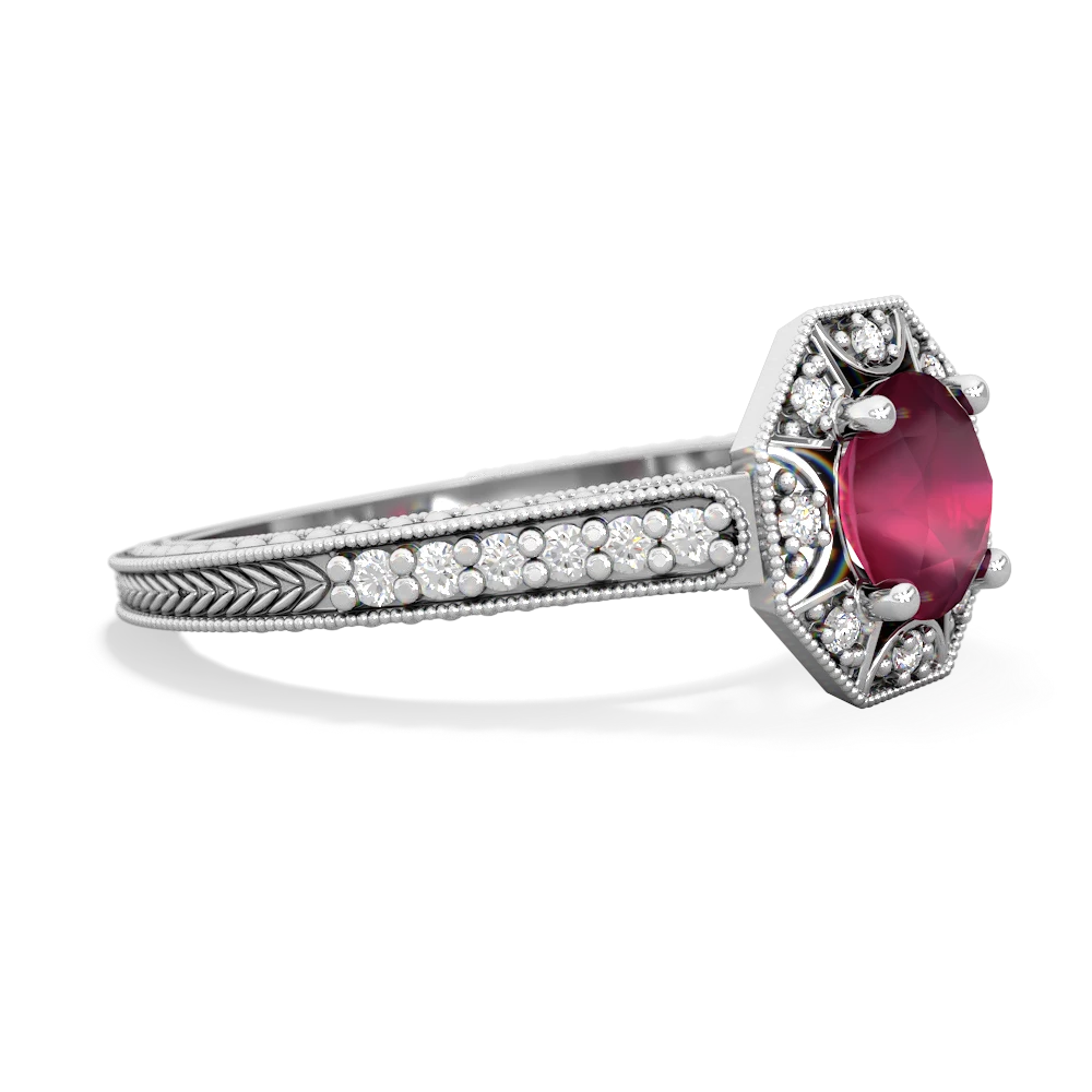 Ruby Art-Deco Starburst 14K White Gold ring R5520