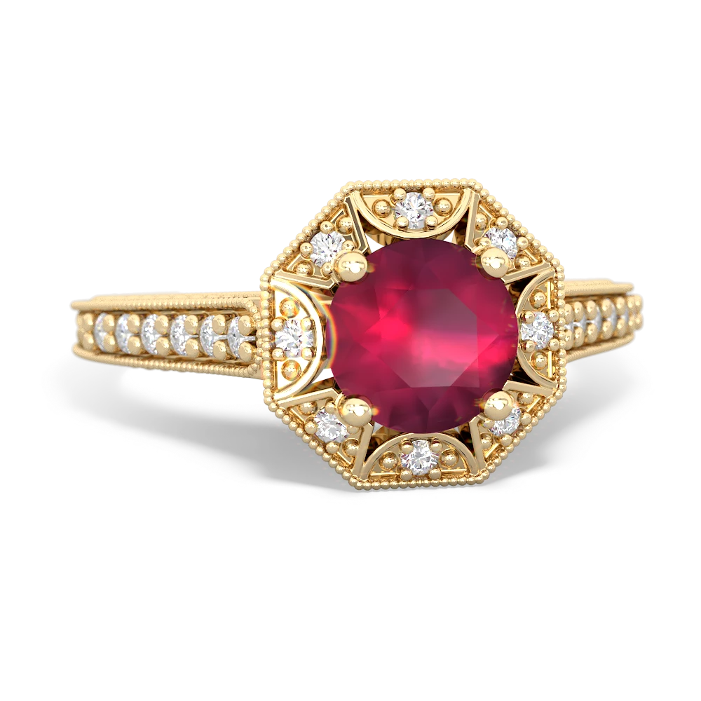 Ruby Art-Deco Starburst 14K Yellow Gold ring R5520