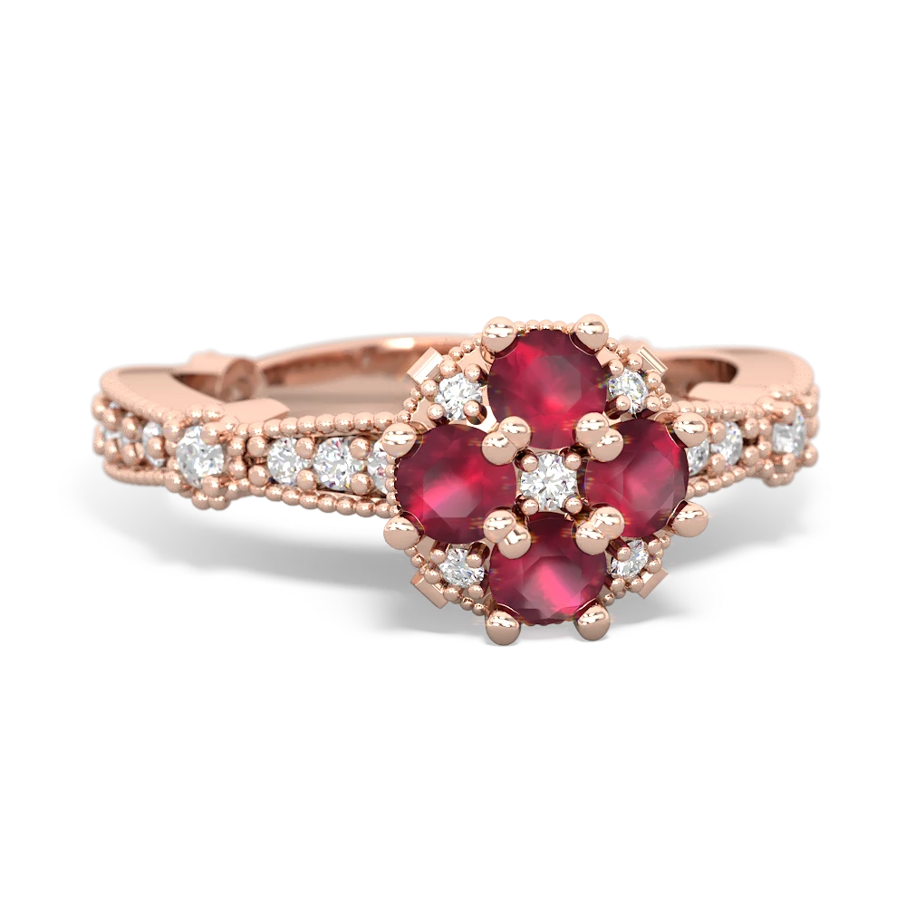 Ruby Milgrain Antique Style 14K Rose Gold ring R26293RD