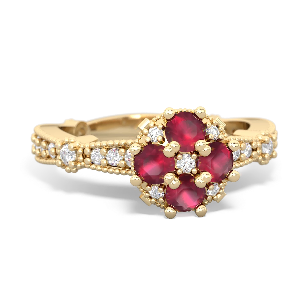 Ruby Sparkling Tiara Cluster 14K Yellow Gold ring R26293RD