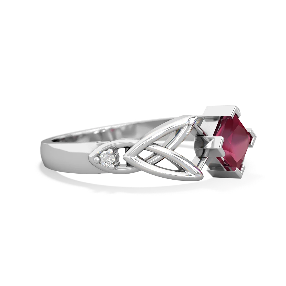 Ruby Celtic Knot Princess 14K White Gold ring R3349