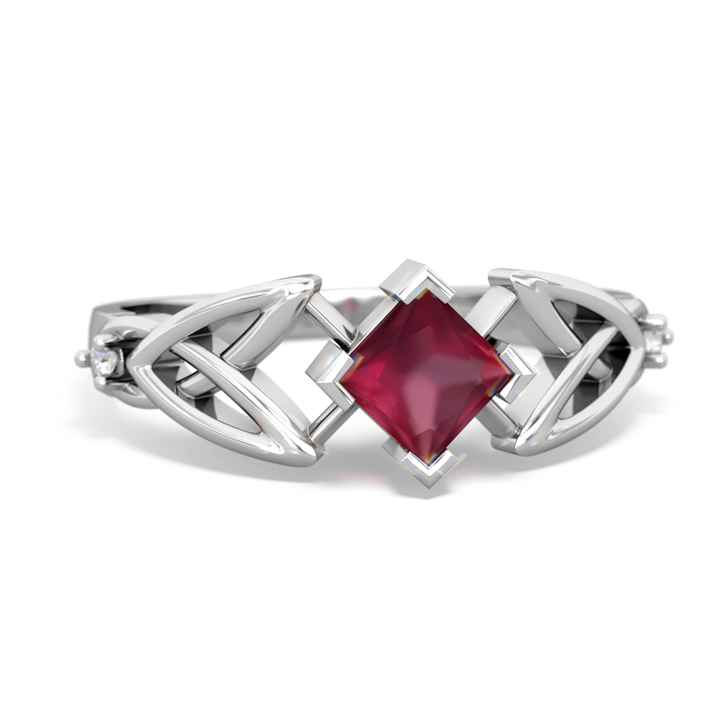 Ruby Celtic Knot Princess 14K White Gold ring R3349