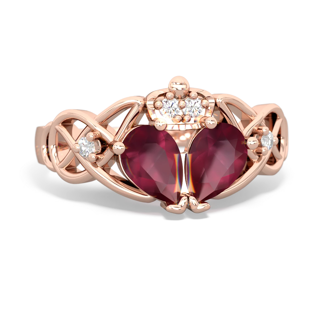 Ruby 'One Heart' Celtic Knot Claddagh 14K Rose Gold ring R5322