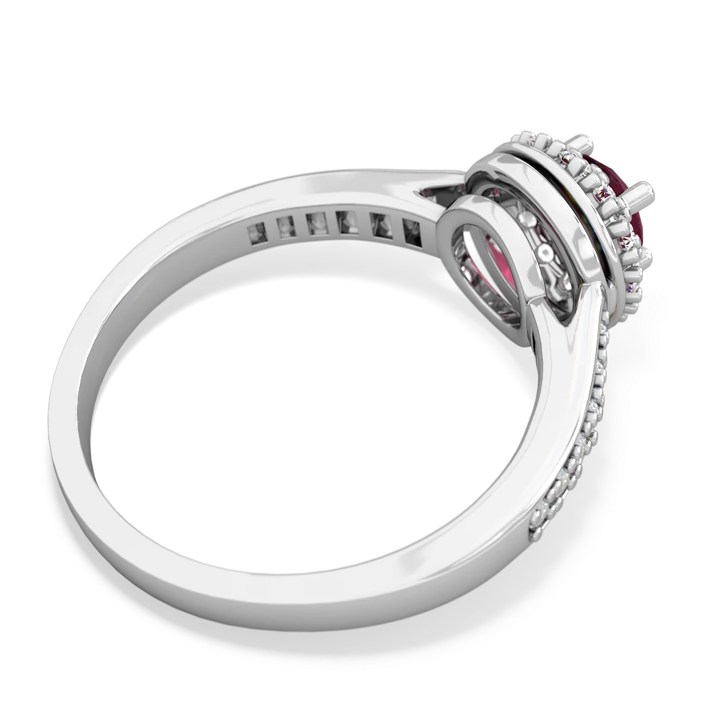 Ruby Diamond Halo 14K White Gold ring R5370