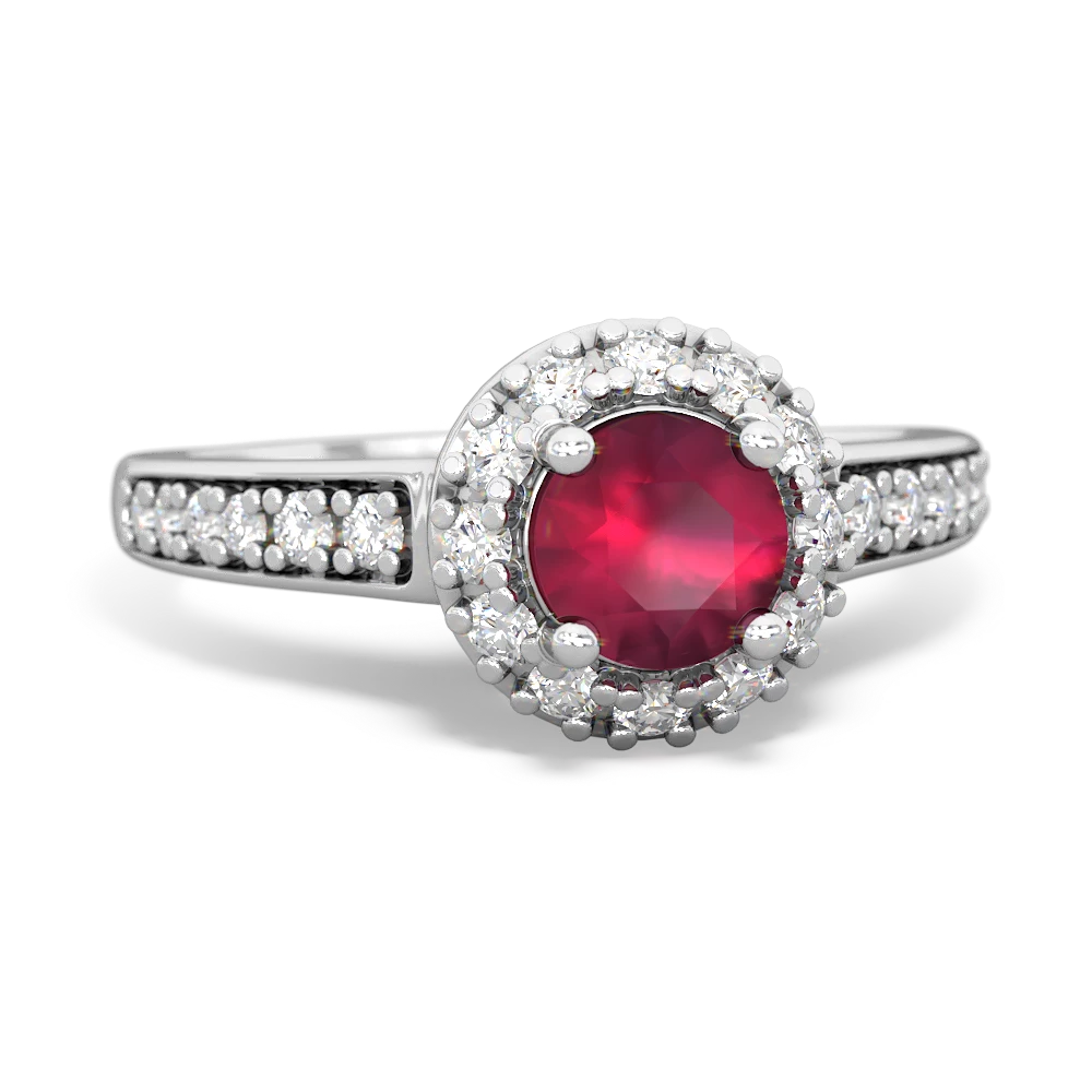 Ruby Diamond Halo 14K White Gold ring R5370