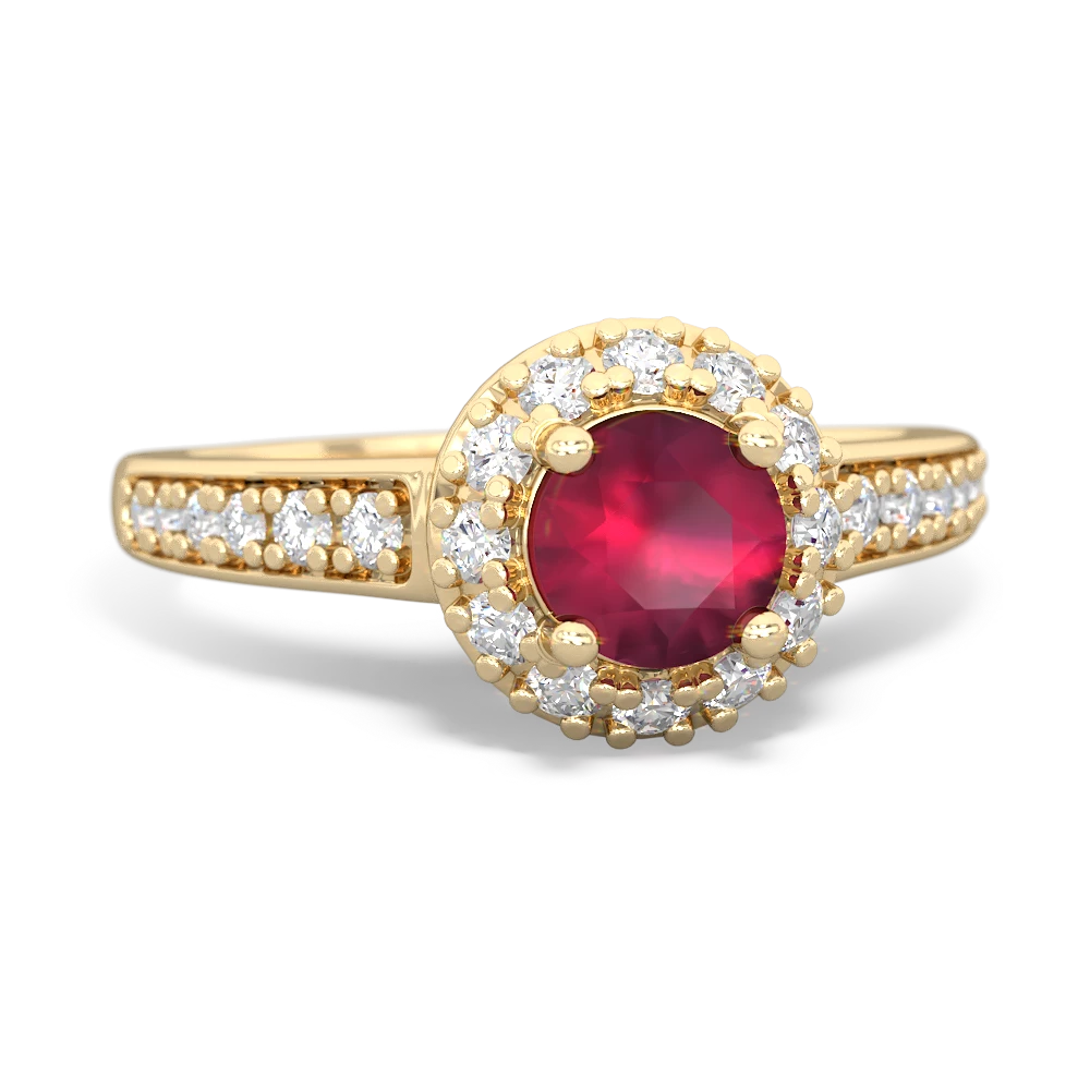 Ruby Diamond Halo 14K Yellow Gold ring R5370