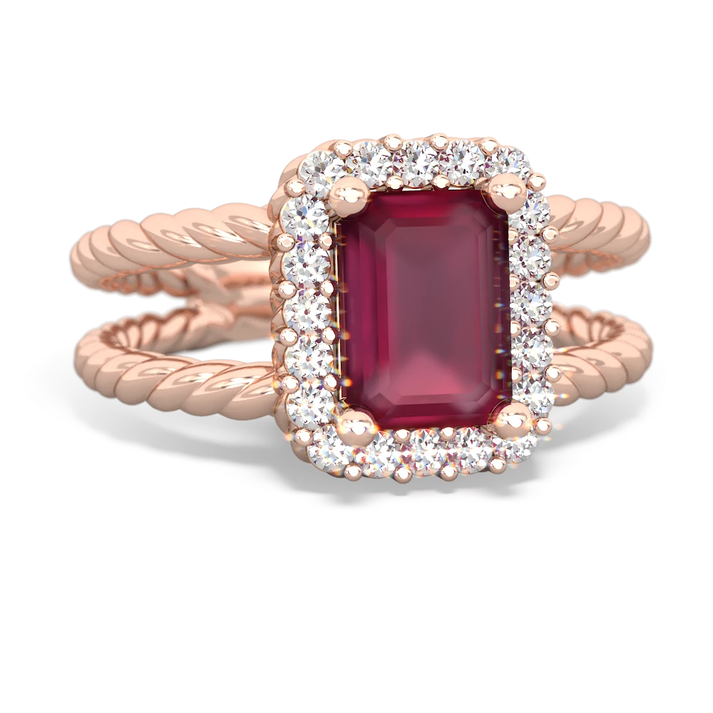 Ruby Rope Split Band 14K Rose Gold ring R2628