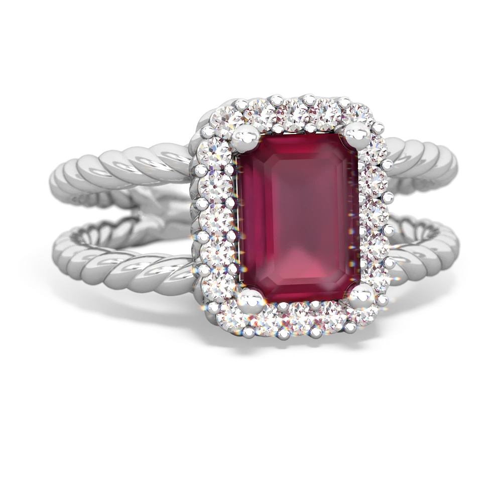 Ruby Rope Split Band 14K White Gold ring R2628