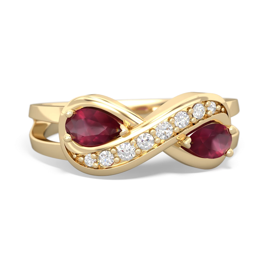 Ruby Diamond Infinity ring 14K Yellow Gold JewelsForMe