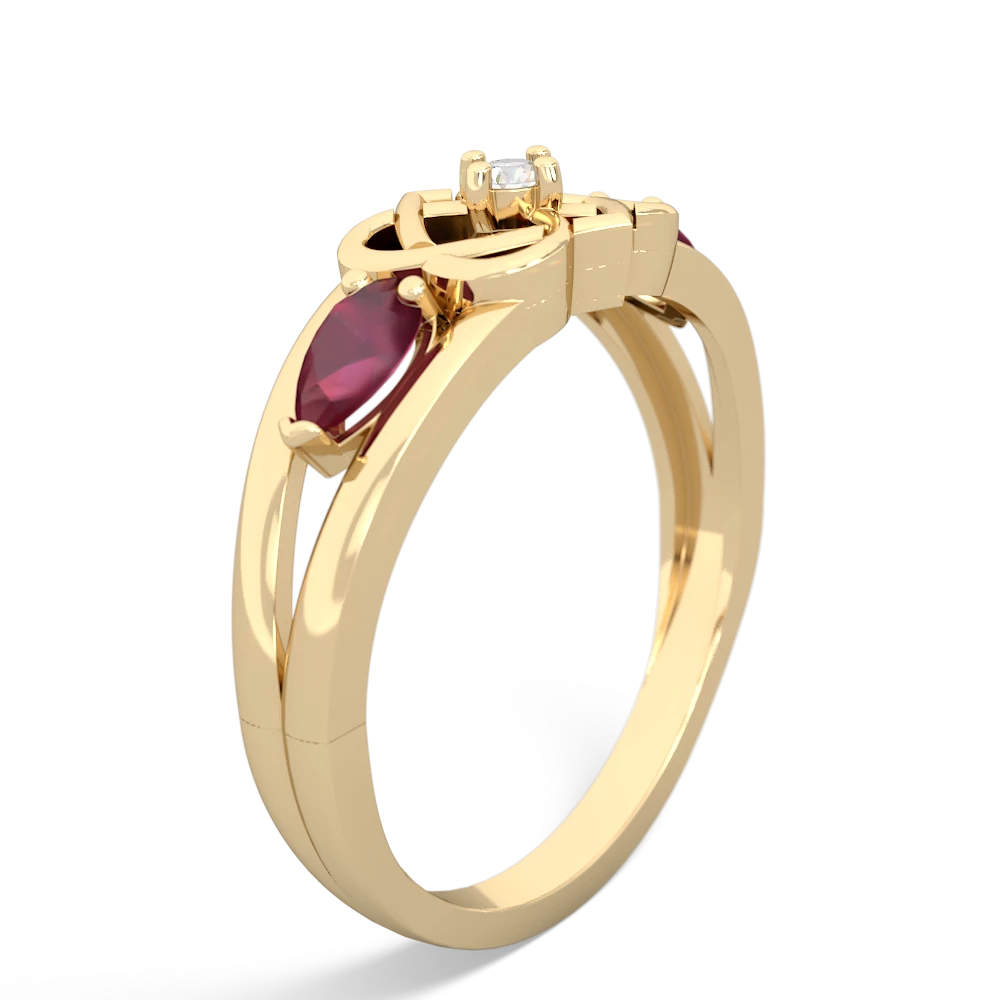 Ruby Hearts Intertwined 14K Yellow Gold ring R5880