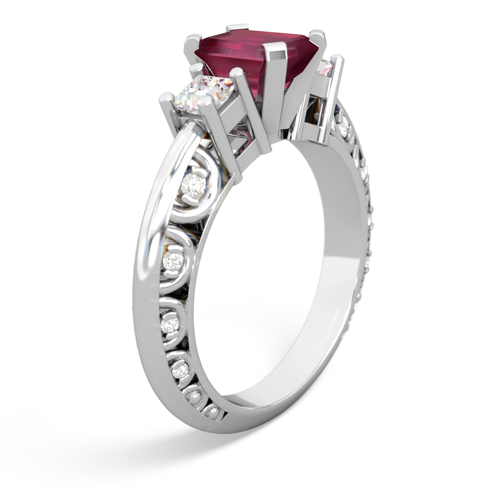 Ruby Art Deco Diamond 7X5 Emerald-Cut Engagement 14K White Gold ring R20017EM