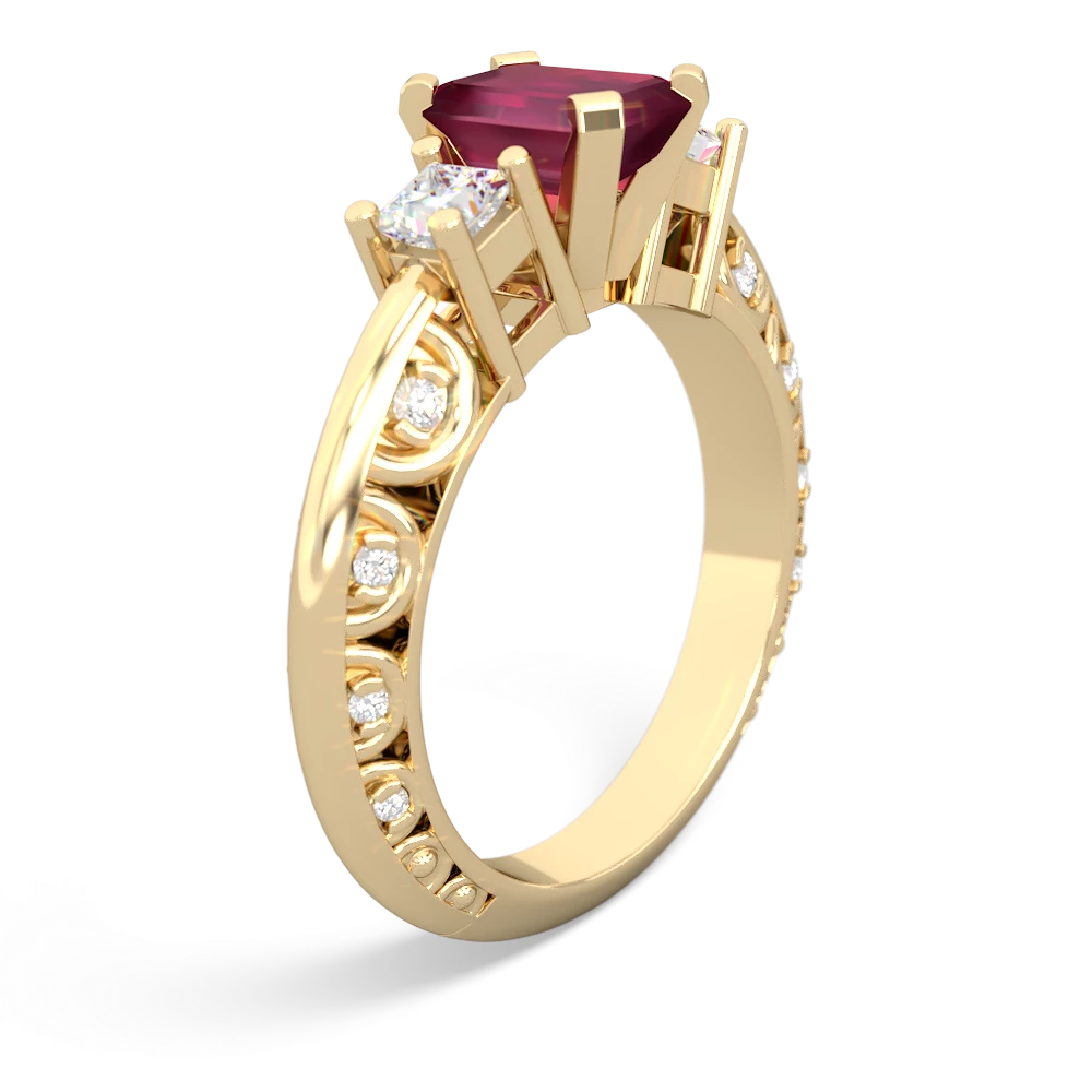 Ruby Art Deco Diamond 7X5 Emerald-Cut Engagement 14K Yellow Gold ring R20017EM