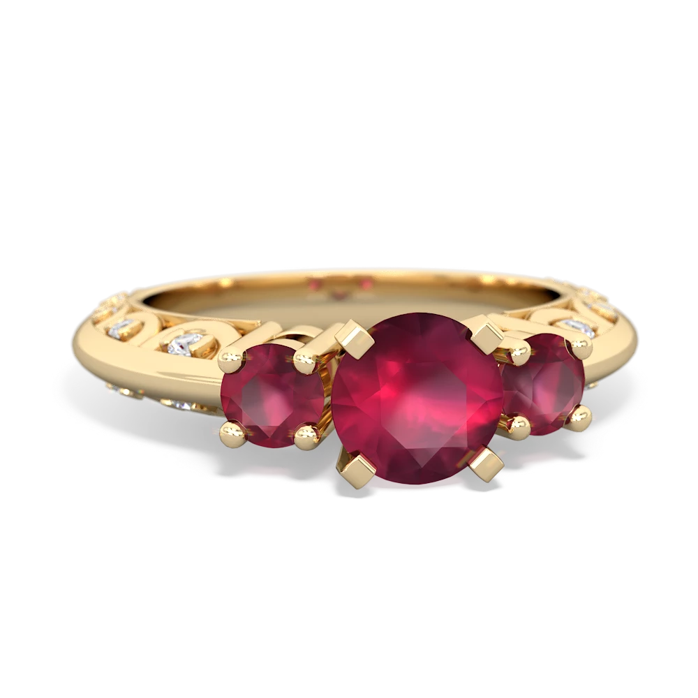 Ruby Art Deco Eternal Embrace Engagement 14K Yellow Gold ring C2003