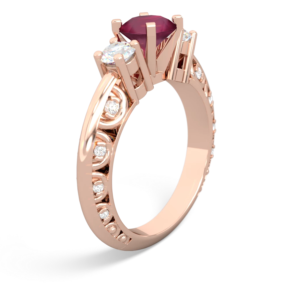 Ruby Art Deco Diamond 6Mm Round Engagment 14K Rose Gold ring R2003