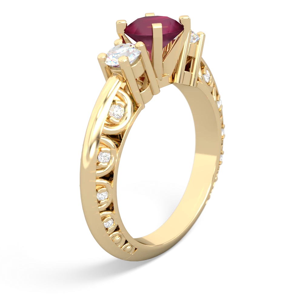 Ruby Art Deco Diamond 6Mm Round Engagment 14K Yellow Gold ring R2003