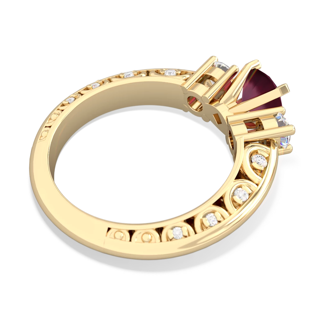 Ruby Art Deco Diamond 6Mm Round Engagment 14K Yellow Gold ring R2003