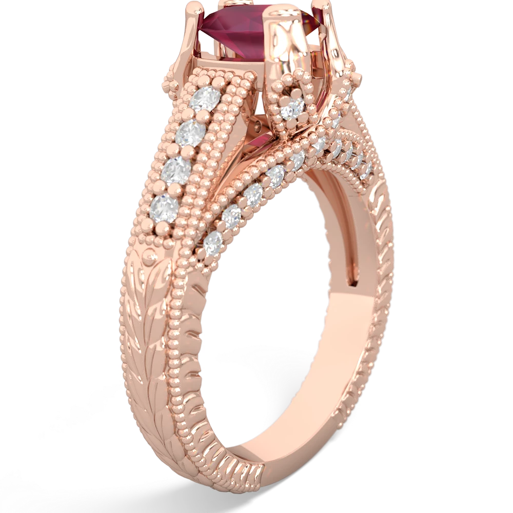 Ruby Antique Style Milgrain Diamond 14K Rose Gold ring R2028