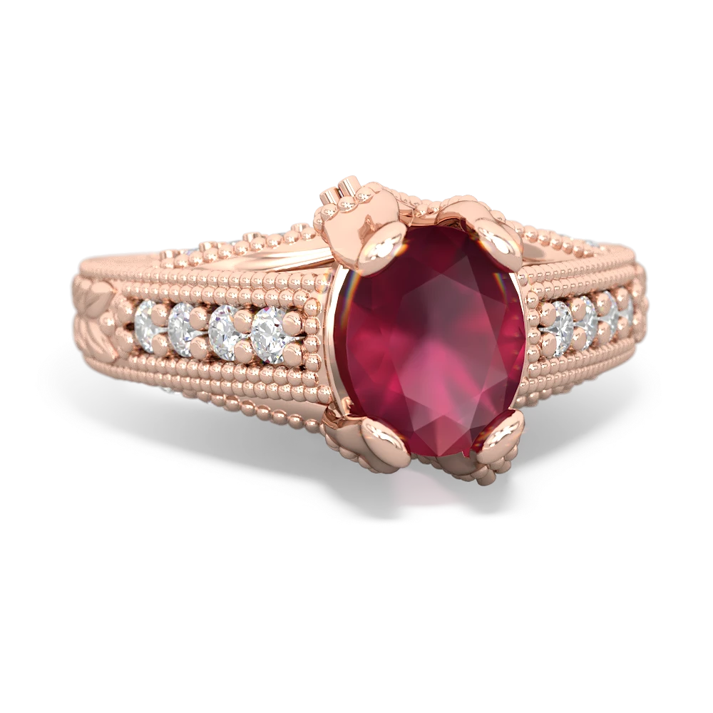 Ruby Antique Style Milgrain Diamond 14K Rose Gold ring R2028