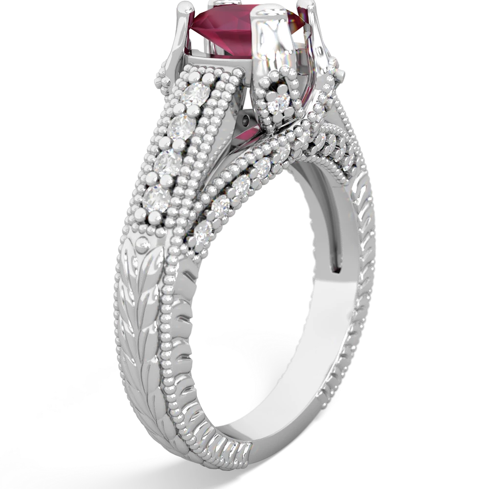 Ruby Antique Style Milgrain Diamond 14K White Gold ring R2028