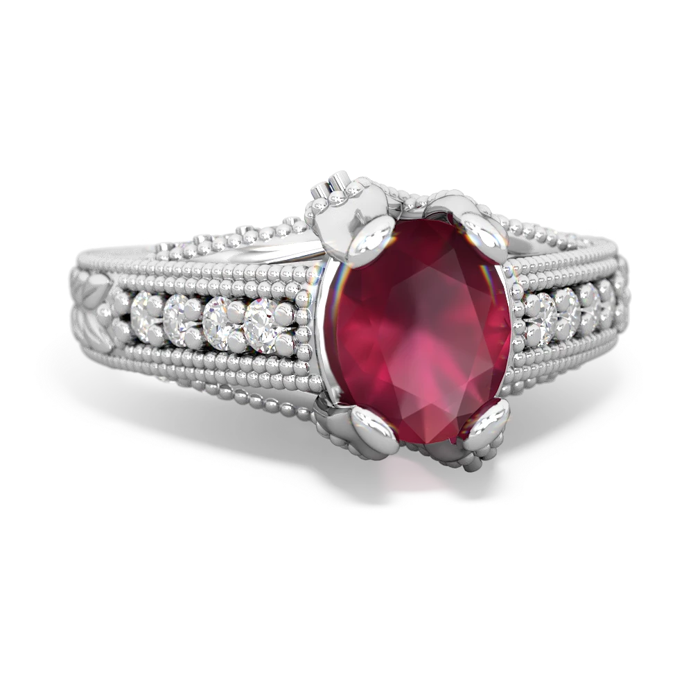 Ruby Antique Style Milgrain Diamond 14K White Gold ring R2028