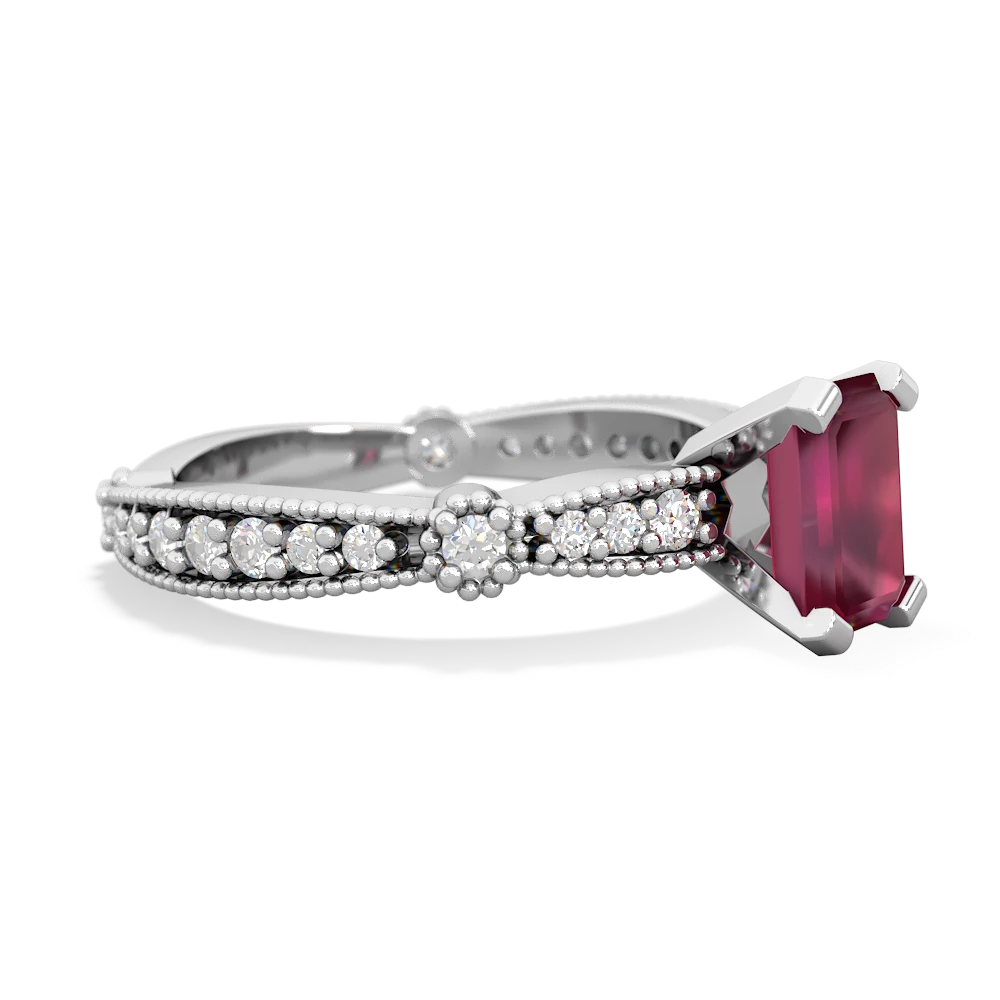 Ruby Sparkling Tiara 7X5mm Emerald-Cut 14K White Gold ring R26297EM