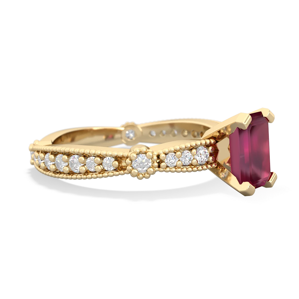 Ruby Sparkling Tiara 7X5mm Emerald-Cut 14K Yellow Gold ring R26297EM