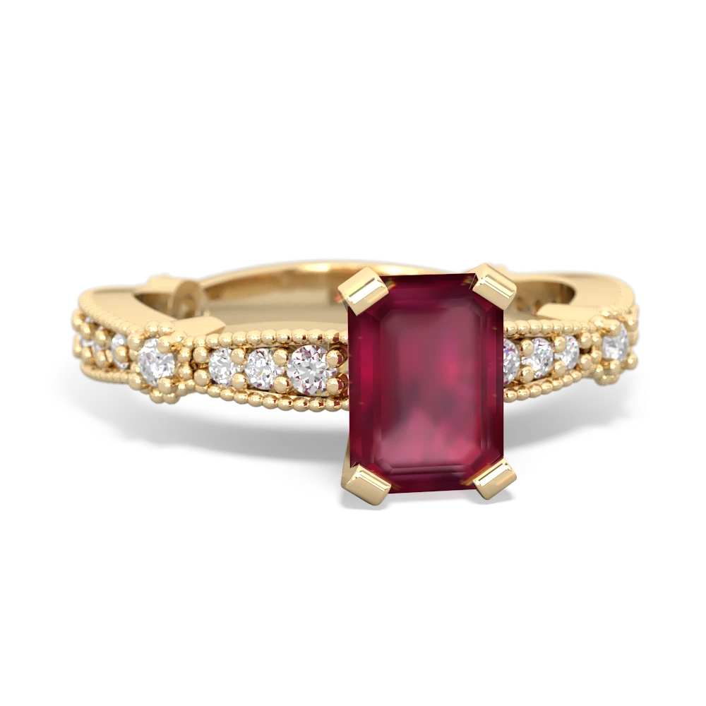 Ruby Sparkling Tiara 7X5mm Emerald-Cut 14K Yellow Gold ring R26297EM