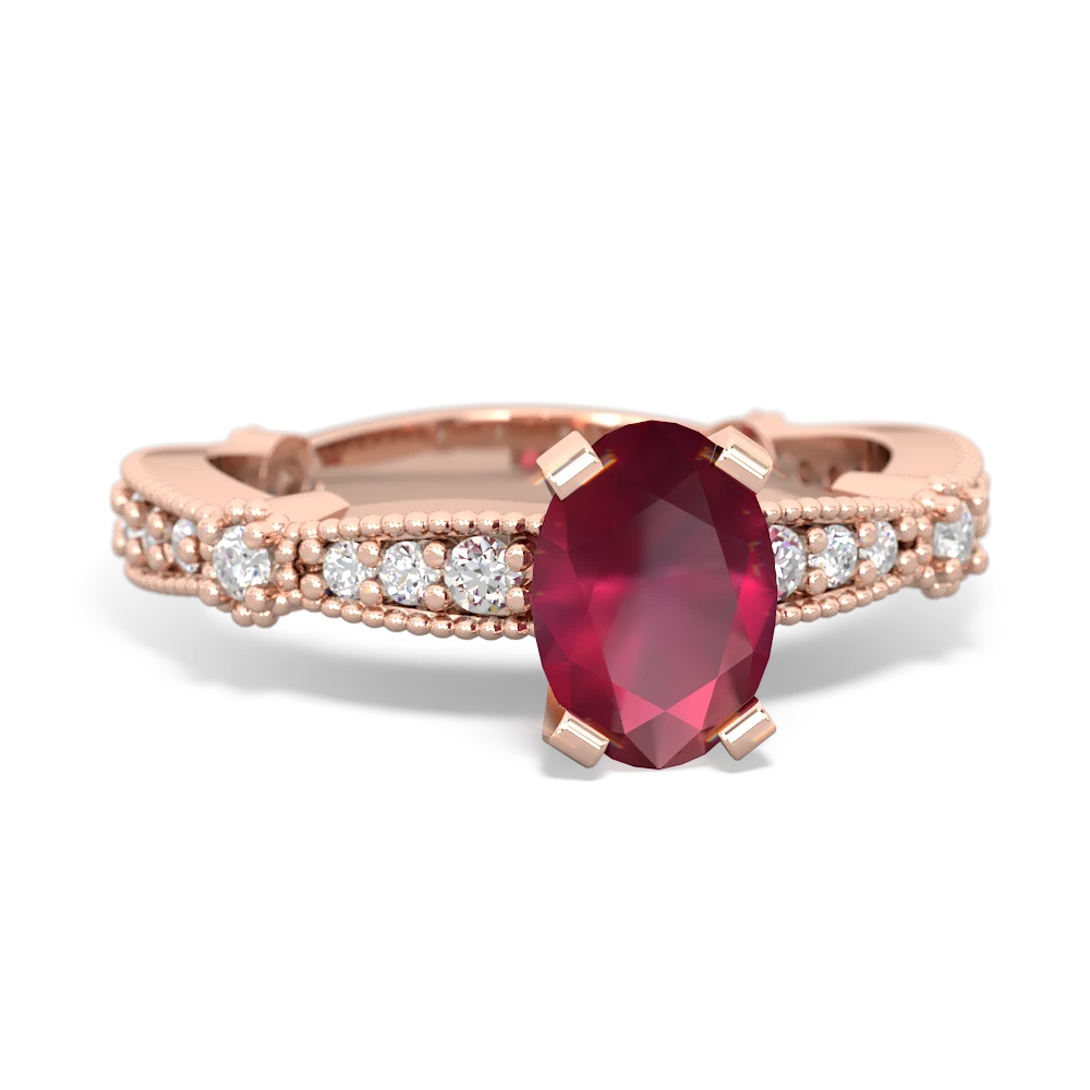 Ruby Sparkling Tiara 7X5mm Oval 14K Rose Gold ring R26297VL