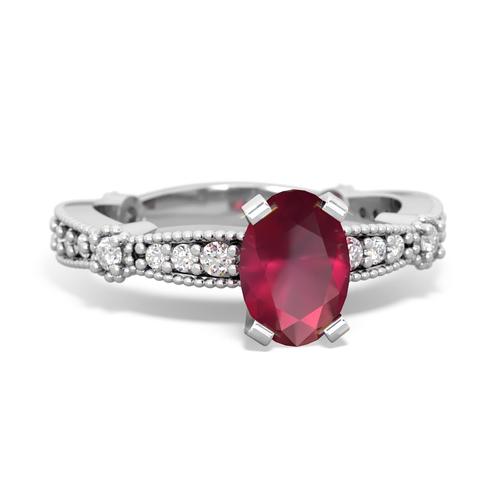 Ruby Sparkling Tiara 7X5mm Oval 14K White Gold ring R26297VL