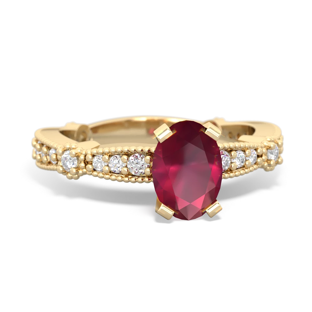 Ruby Sparkling Tiara 7X5mm Oval 14K Yellow Gold ring R26297VL