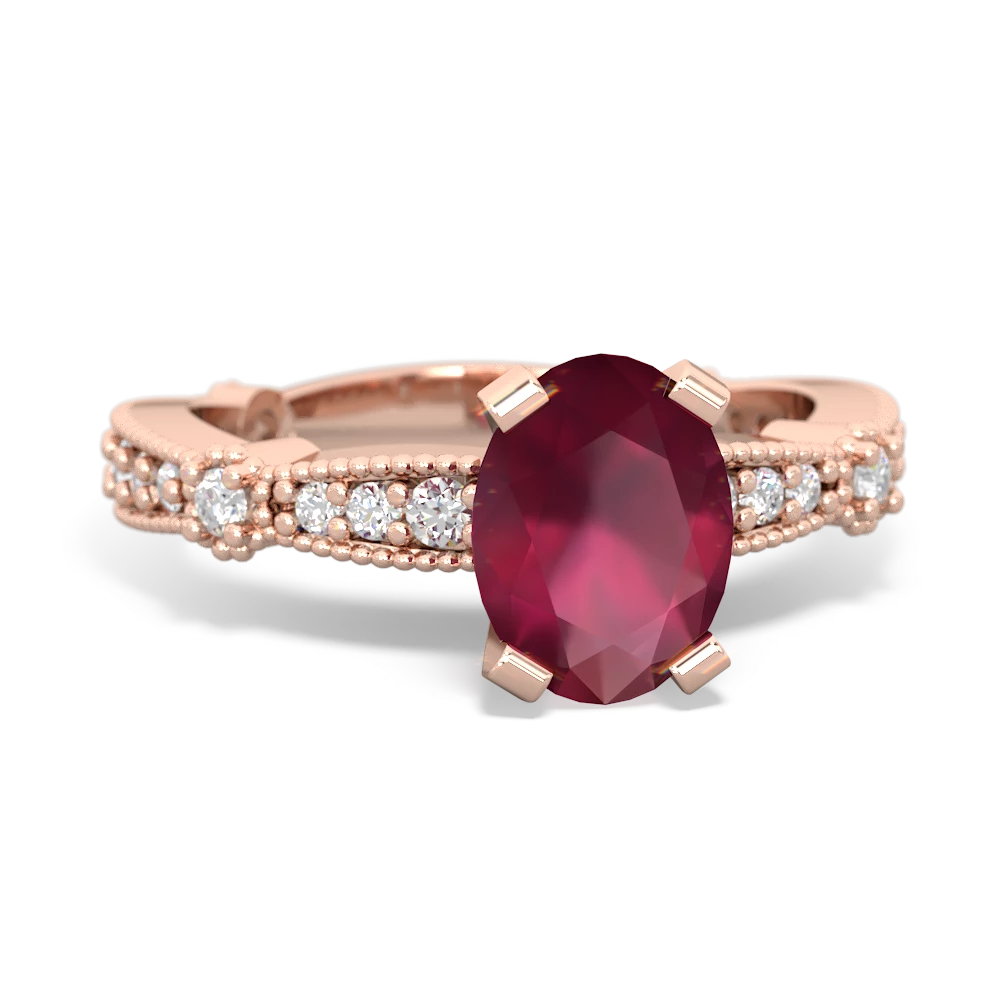 Ruby Sparkling Tiara 8X6 Oval 14K Rose Gold ring R26298VL