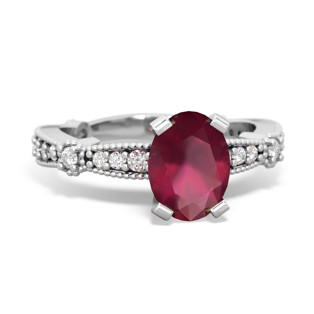 Ruby Sparkling Tiara 8X6 Oval 14K White Gold ring R26298VL