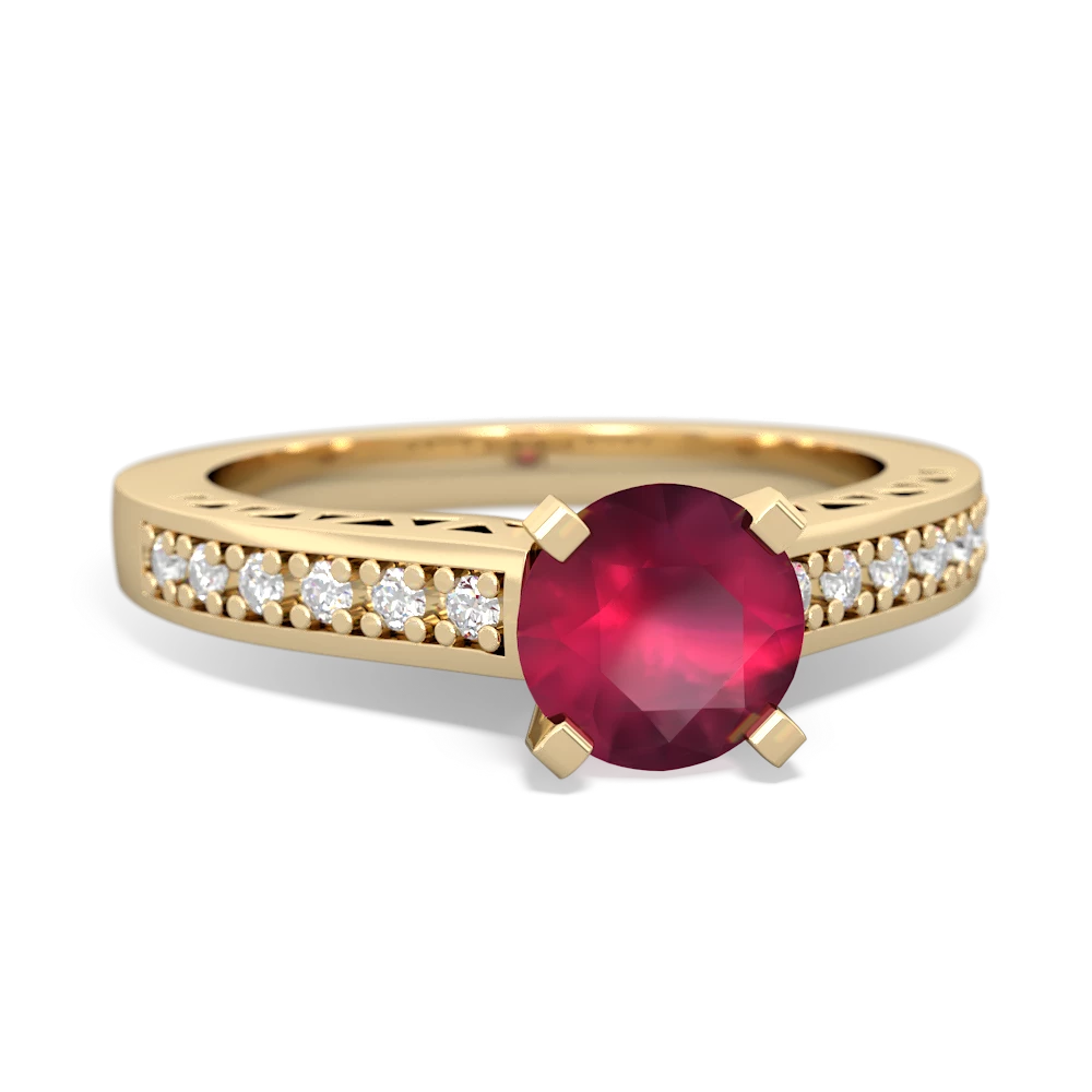 Ruby Art Deco Engagement 6Mm Round 14K Yellow Gold ring R26356RD