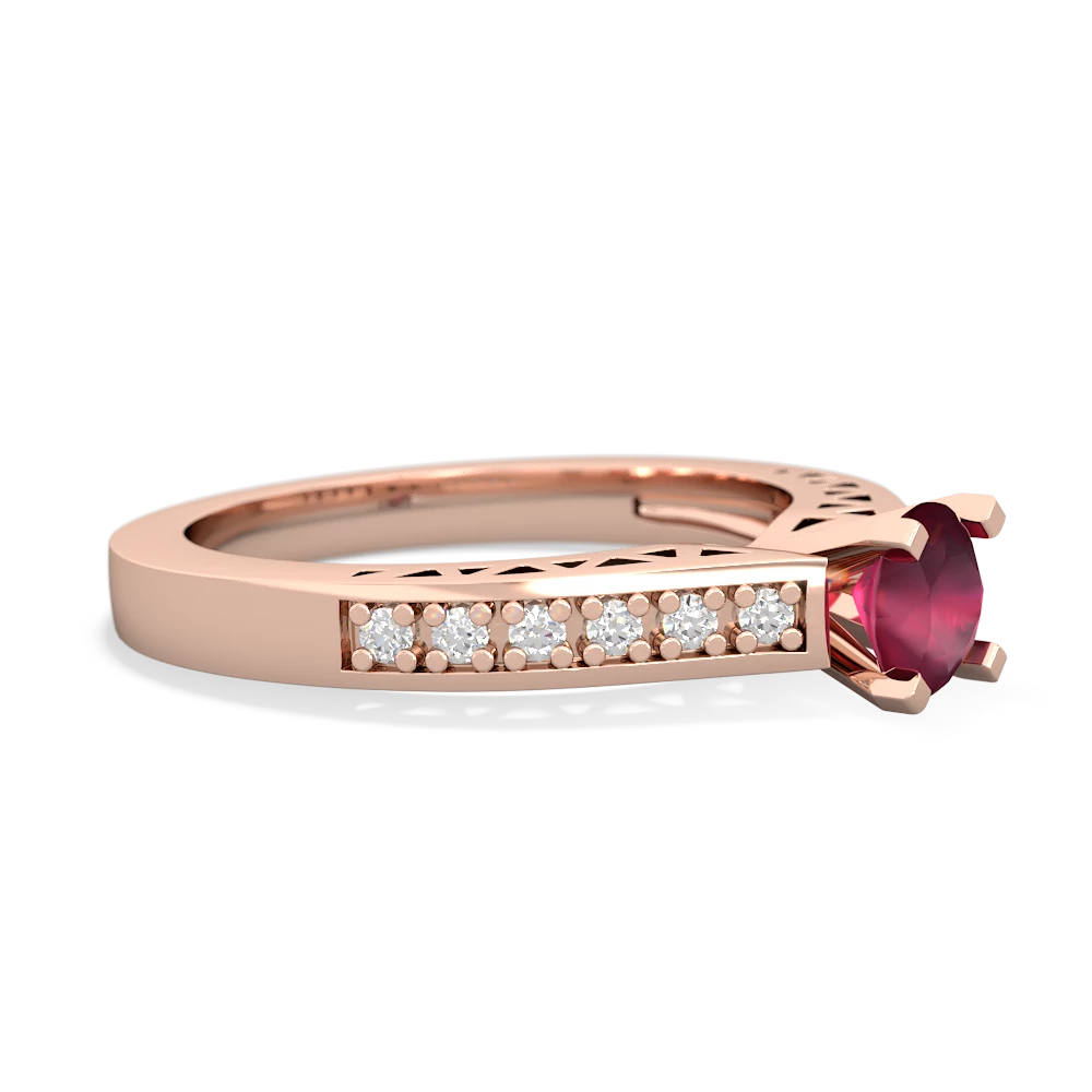 Ruby Art Deco Engagement 5Mm Round 14K Rose Gold ring R26355RD