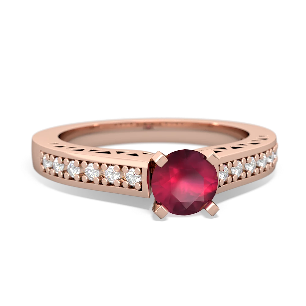 Ruby Art Deco Engagement 5Mm Round 14K Rose Gold ring R26355RD