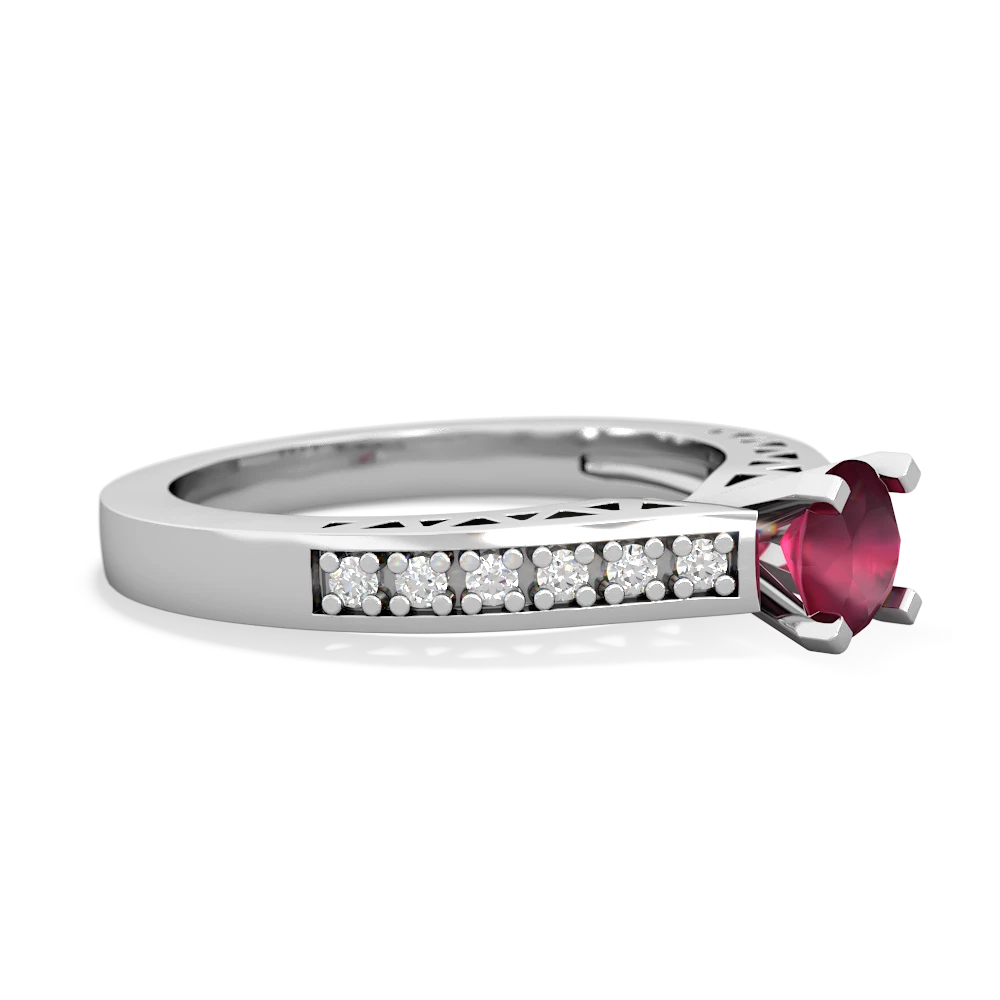 Ruby Art Deco Engagement 5Mm Round 14K White Gold ring R26355RD