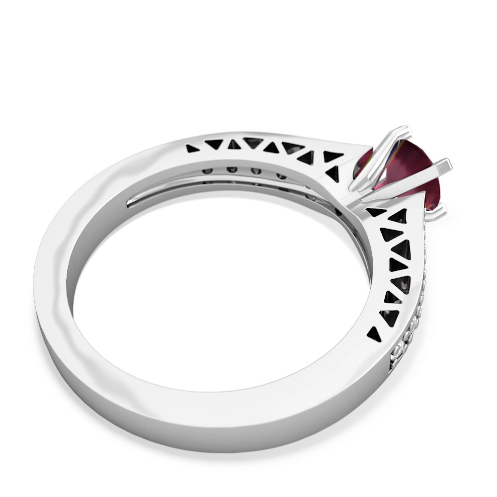 Ruby Art Deco Engagement 5Mm Round 14K White Gold ring R26355RD