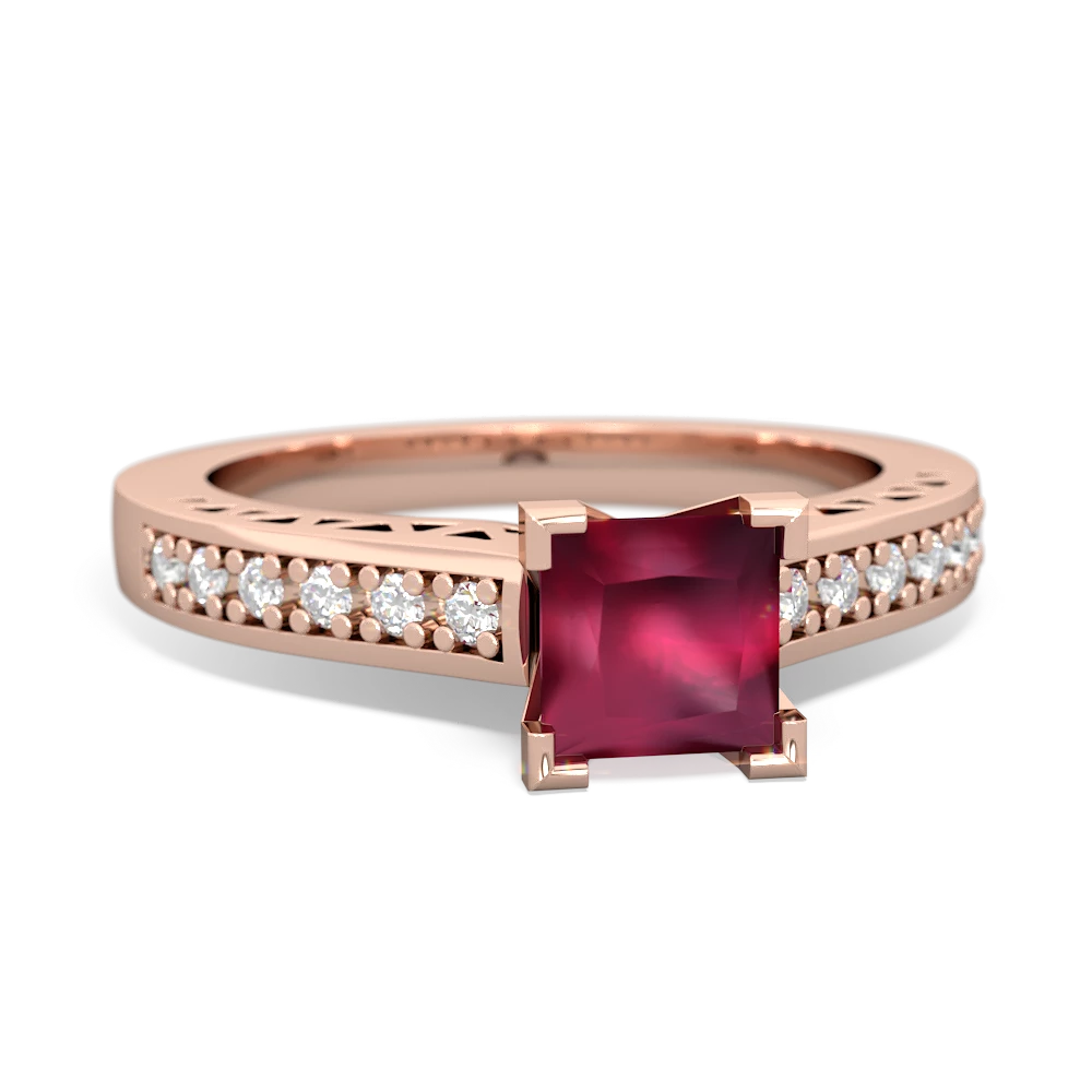 Ruby Art Deco Engagement 5Mm Square 14K Rose Gold ring R26355SQ