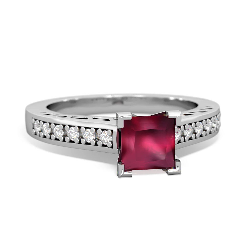 Ruby Art Deco Engagement 5Mm Square 14K White Gold ring R26355SQ