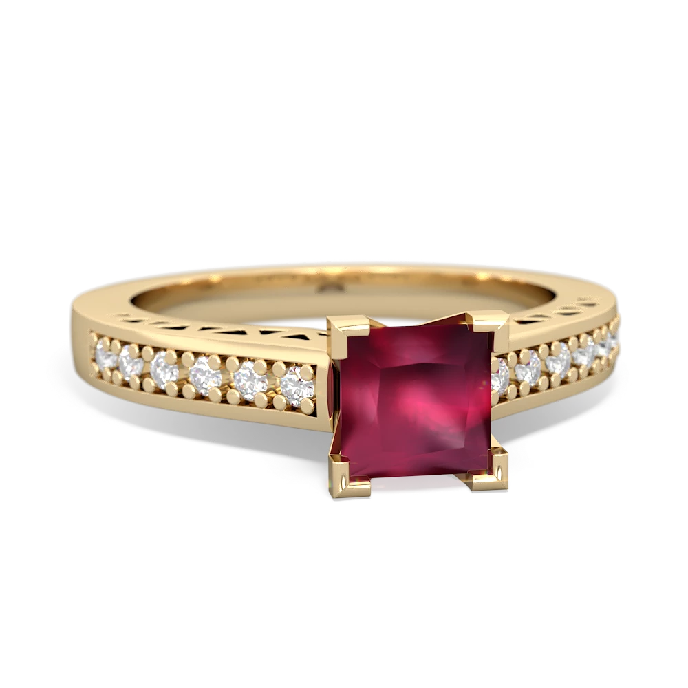 Ruby Art Deco Engagement 5Mm Square 14K Yellow Gold ring R26355SQ