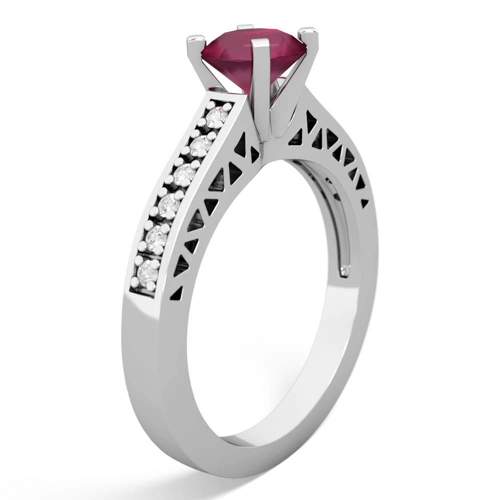 Ruby Art Deco Engagement 6Mm Round 14K White Gold ring R26356RD