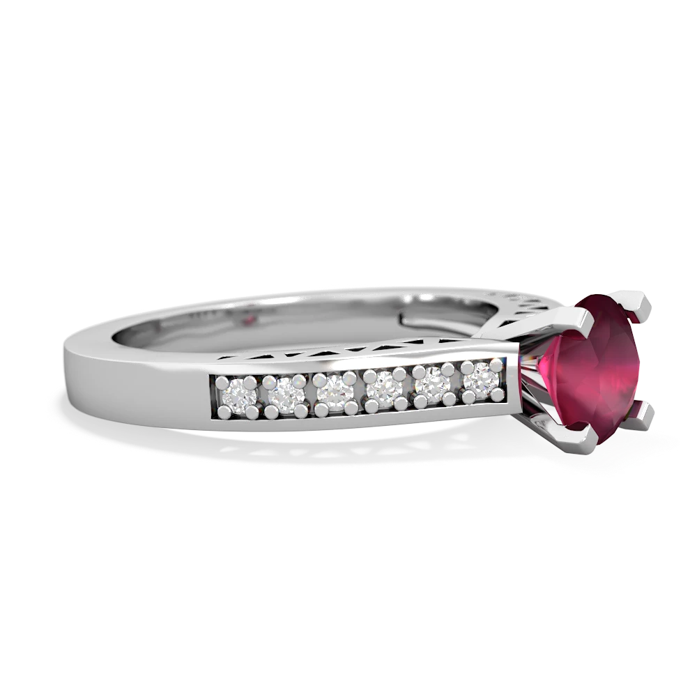 Ruby Art Deco Engagement 6Mm Round 14K White Gold ring R26356RD