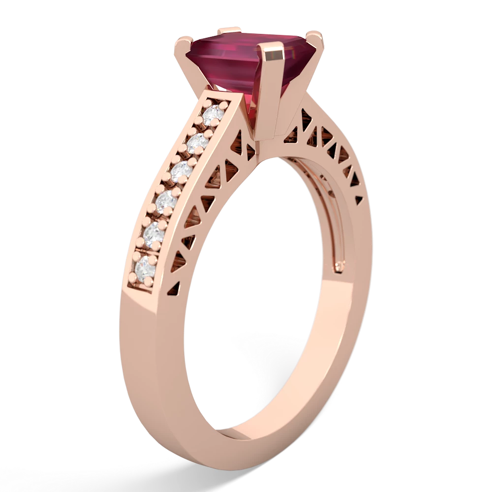 Ruby Art Deco Engagement 7X5mm Emerald-Cut 14K Rose Gold ring R26357EM