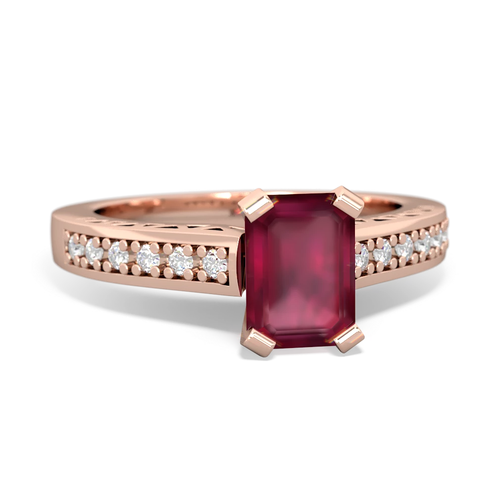 Ruby Art Deco Engagement 7X5mm Emerald-Cut 14K Rose Gold ring R26357EM