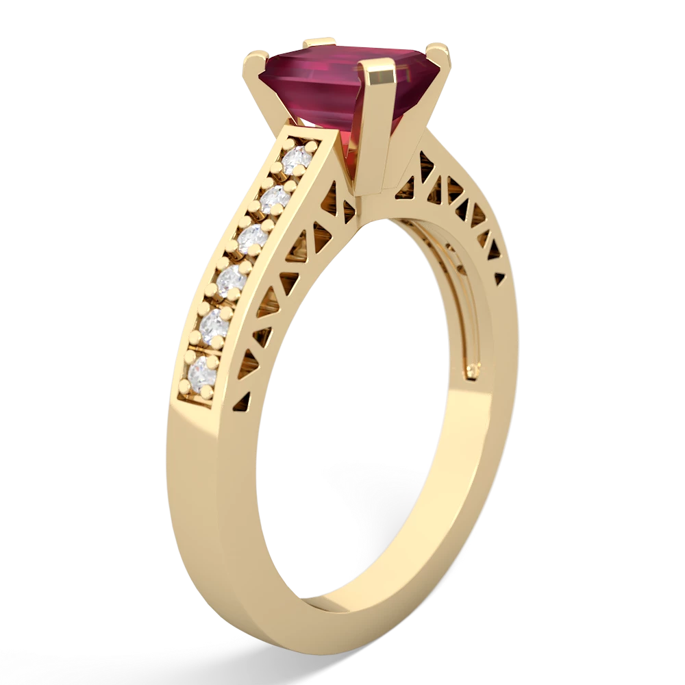 Ruby Art Deco Engagement 7X5mm Emerald-Cut 14K Yellow Gold ring R26357EM