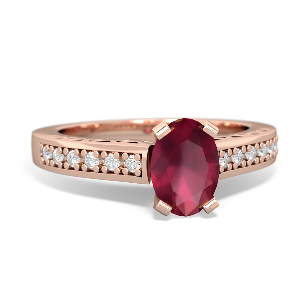 Ruby Art Deco Engagement 7X5mm Oval 14K Rose Gold ring R26357VL