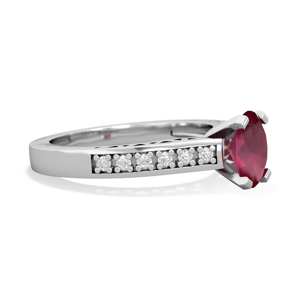 Ruby Art Deco Engagement 7X5mm Oval 14K White Gold ring R26357VL