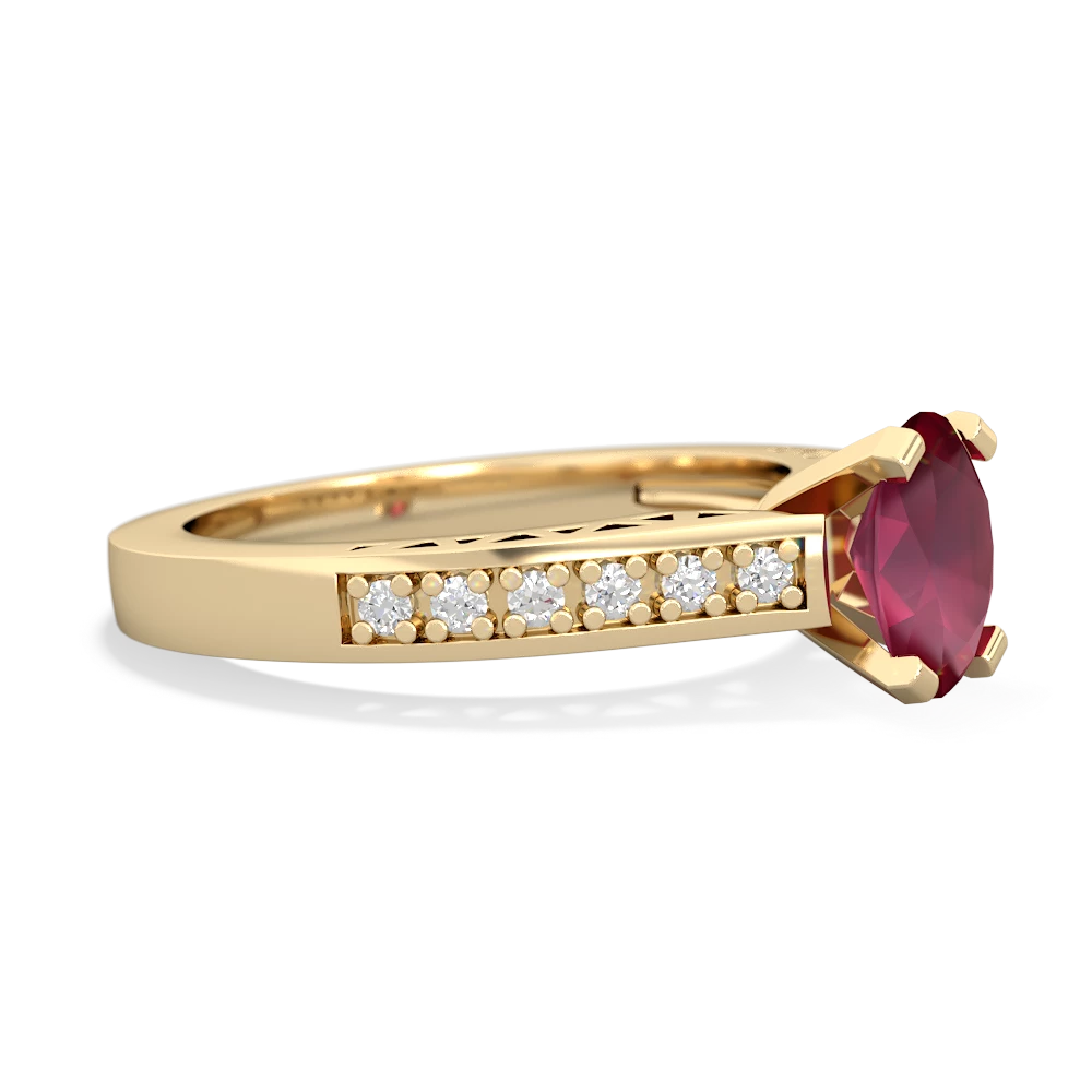 Ruby Art Deco Engagement 7X5mm Oval 14K Yellow Gold ring R26357VL