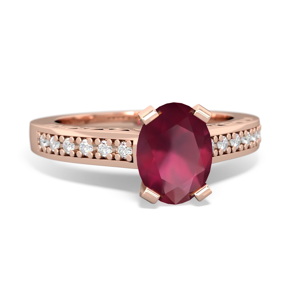 Ruby Art Deco Engagement 8X6mm Oval 14K Rose Gold ring R26358VL