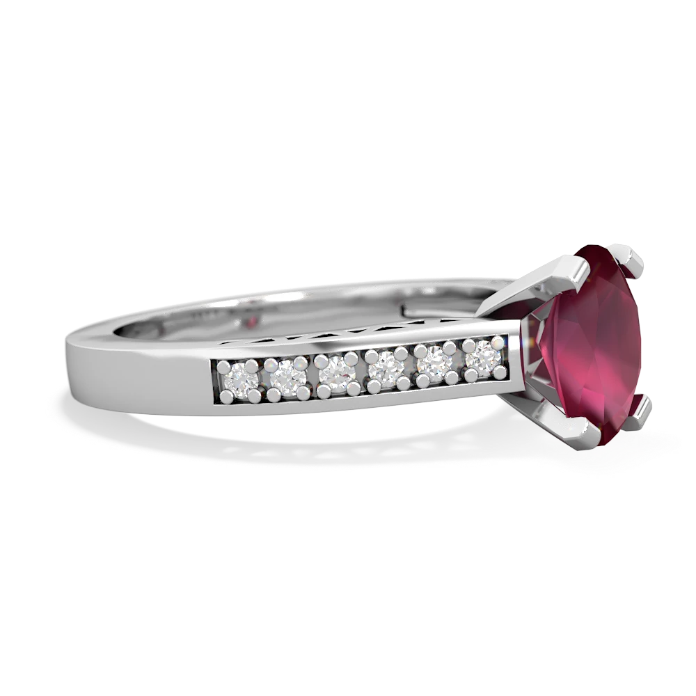 Ruby Art Deco Engagement 8X6mm Oval 14K White Gold ring R26358VL